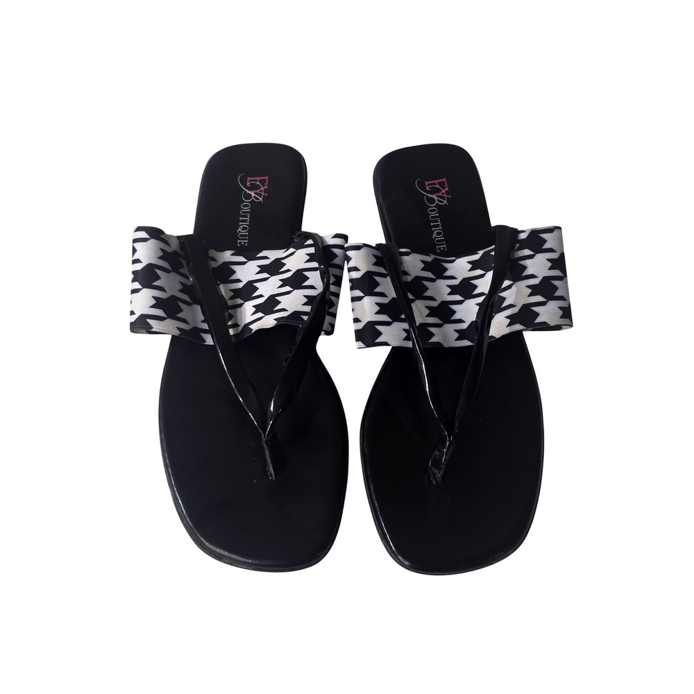 EY Boutique Womens Black Houndstooth Bow Thong Low Wedge Sandals T4042 10W